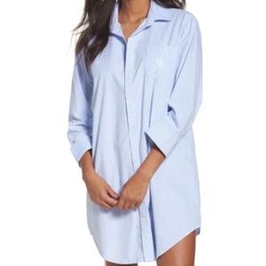 Lauren Ralph Lauren Cotton Poplin Sleep Shirt In Blue Striped Size L